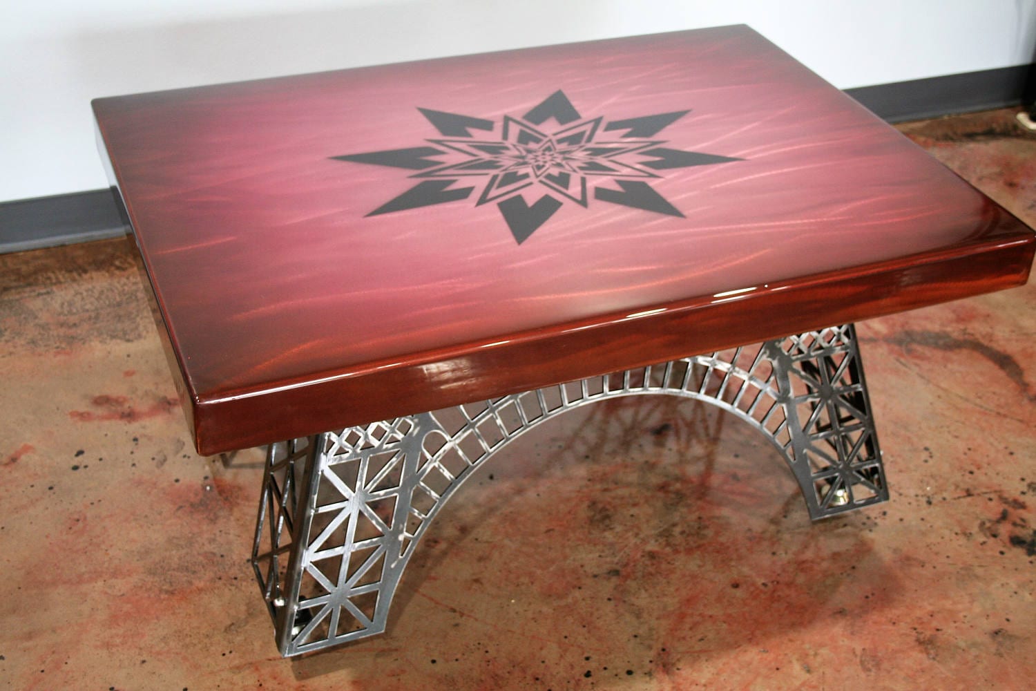 Modern Coffee Table Eiffel Tower Industrial Modern Coffee Table Eiffel Tower Industrial Base Steel Top Metal