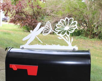 Dragonfly and Flower Metal Mailbox Topper 7.5 Inches Tall - Does Not Include a Mailbox