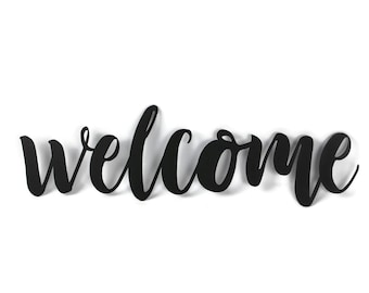 welcome Metal Script Word Sign 17 to 21 Inches Wide