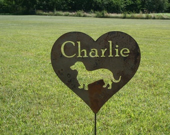 Custom Metal Dog Memorial Garden Stake: Heart-Shaped Grave Marker