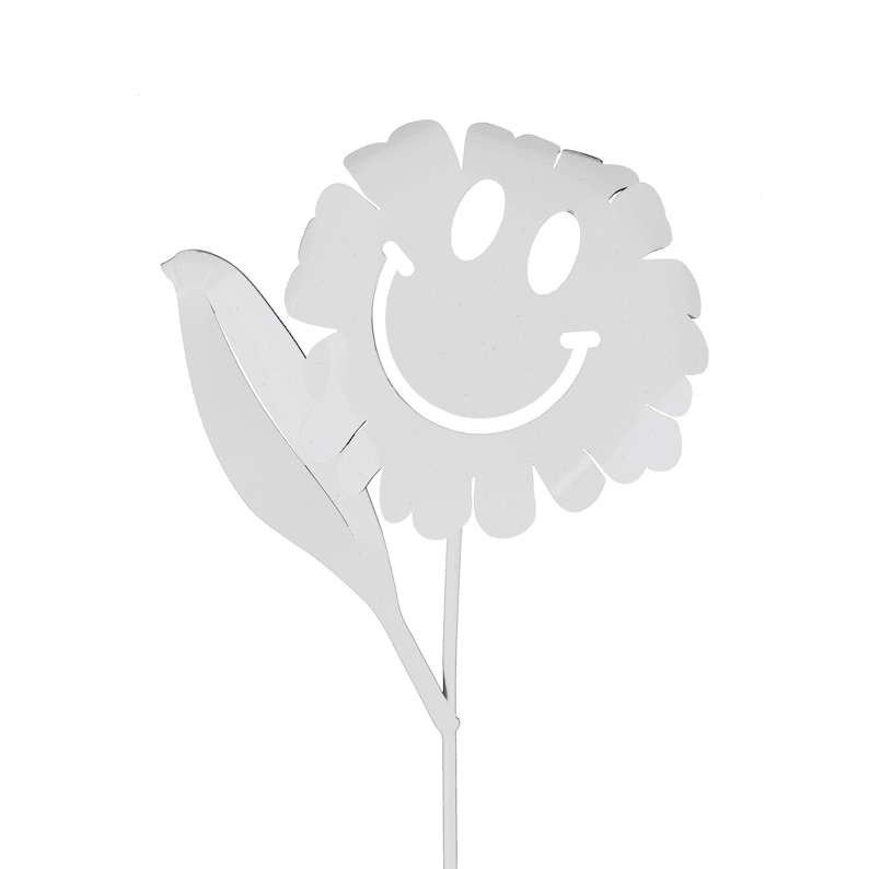 Waving Daisy Smiley Face Metal Garden Stake 20 Inches Tall White Speckled