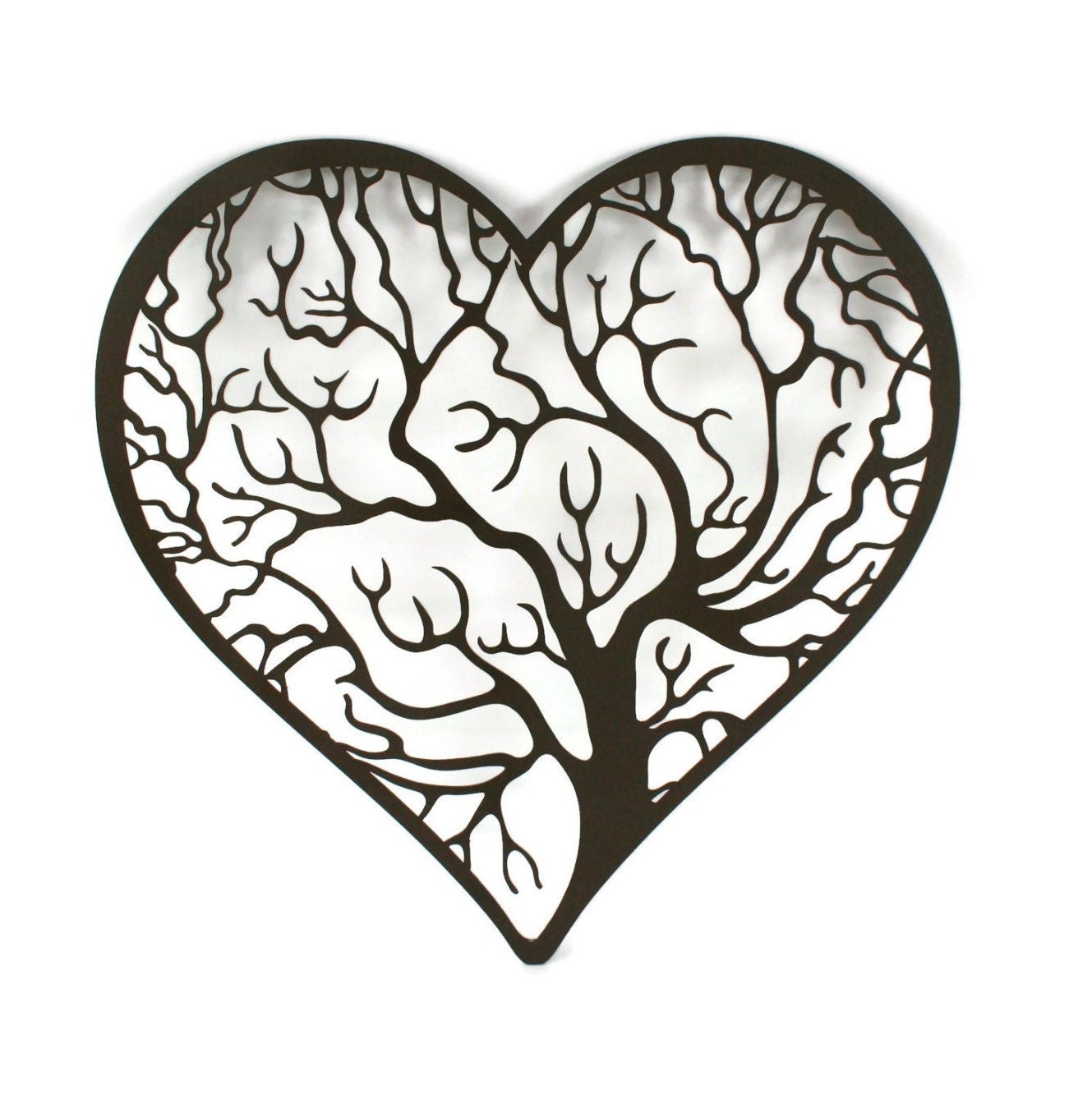 Metal Heart Shape Tree of Life with Outline Wall Art 9.5 or 16 Inches Tall