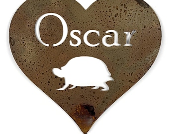 Metal Pet Memorial Grave Marker Garden Sign Stake Heart Shape with Turtle 23 to 48 Inches Tall