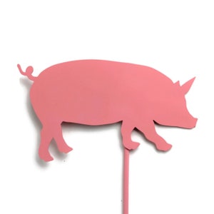 Pig or Hog Metal Garden Stake 21 Inches Tall Pink
