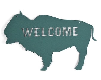 Buffalo Bison Metal Welcome Sign 16 Inches Wide