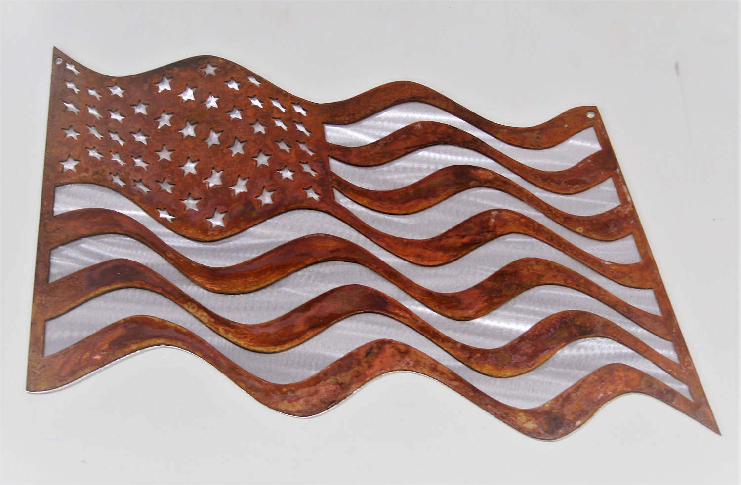 Waving Metal Rustic United States US American Flag 25 Inches Wide