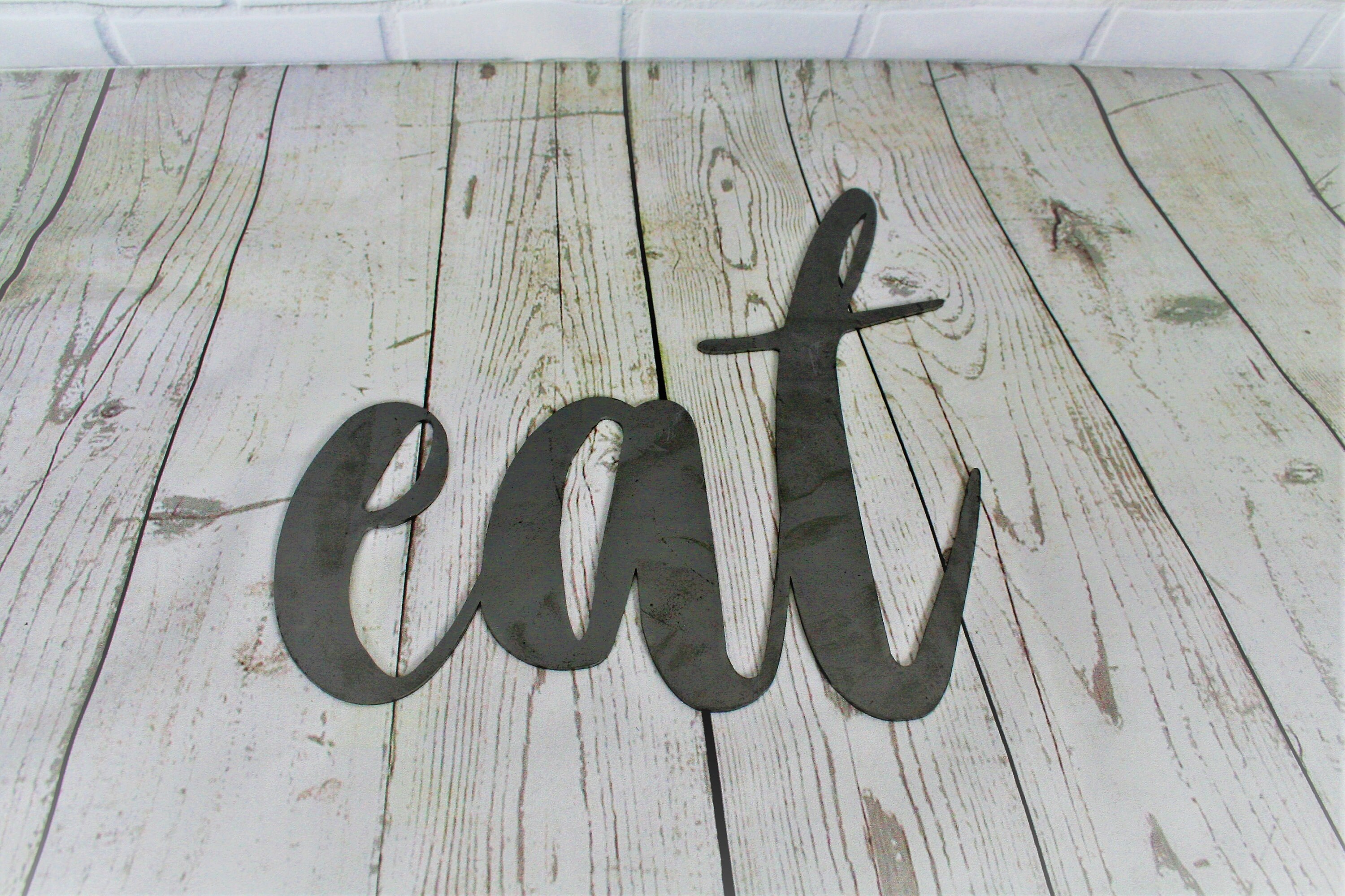 eat script, eat metal sign, metal word art, steel word art, steel