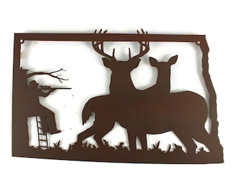 North Dakota Deer Hunting Metal Wall Art Sign 19 Inches Wide