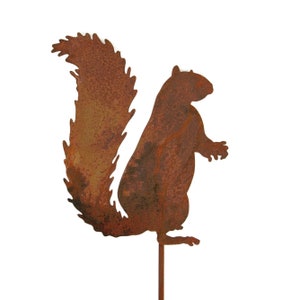 Squirrel Metal Garden Stake 23 to 33 Inches Tall Naturally Rusted