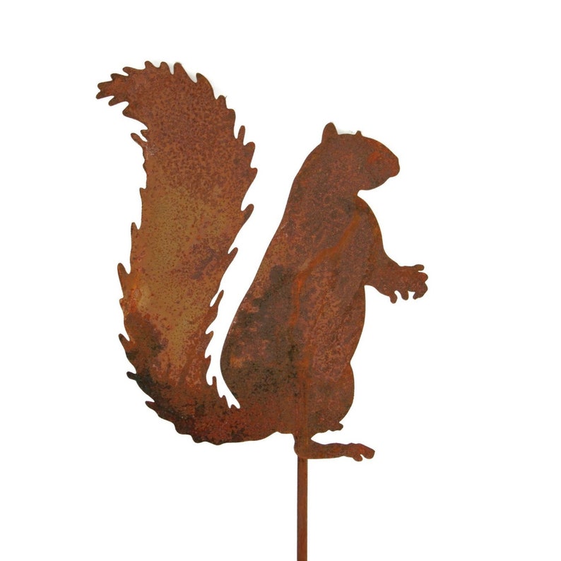 Squirrel Metal Garden Stake 23 to 33 Inches Tall Naturally Rusted