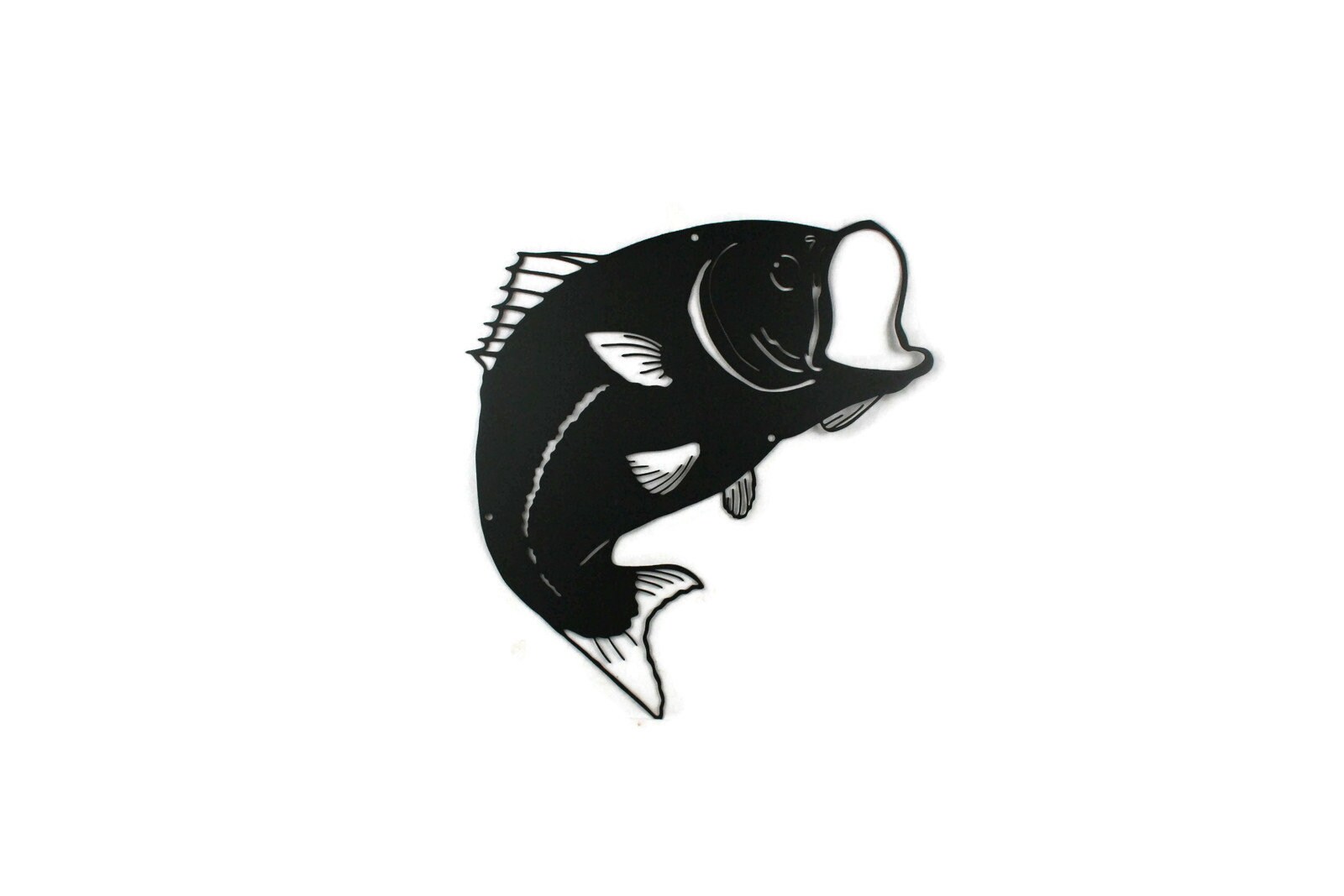 Metal Large Mouth Bass Fish Wall Decor Fishing Sign, Metal