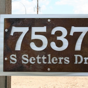 Metal House Number Address Sign on Stakes 10x25&quot; up to 20x25&quot; Layered Style Bookman
