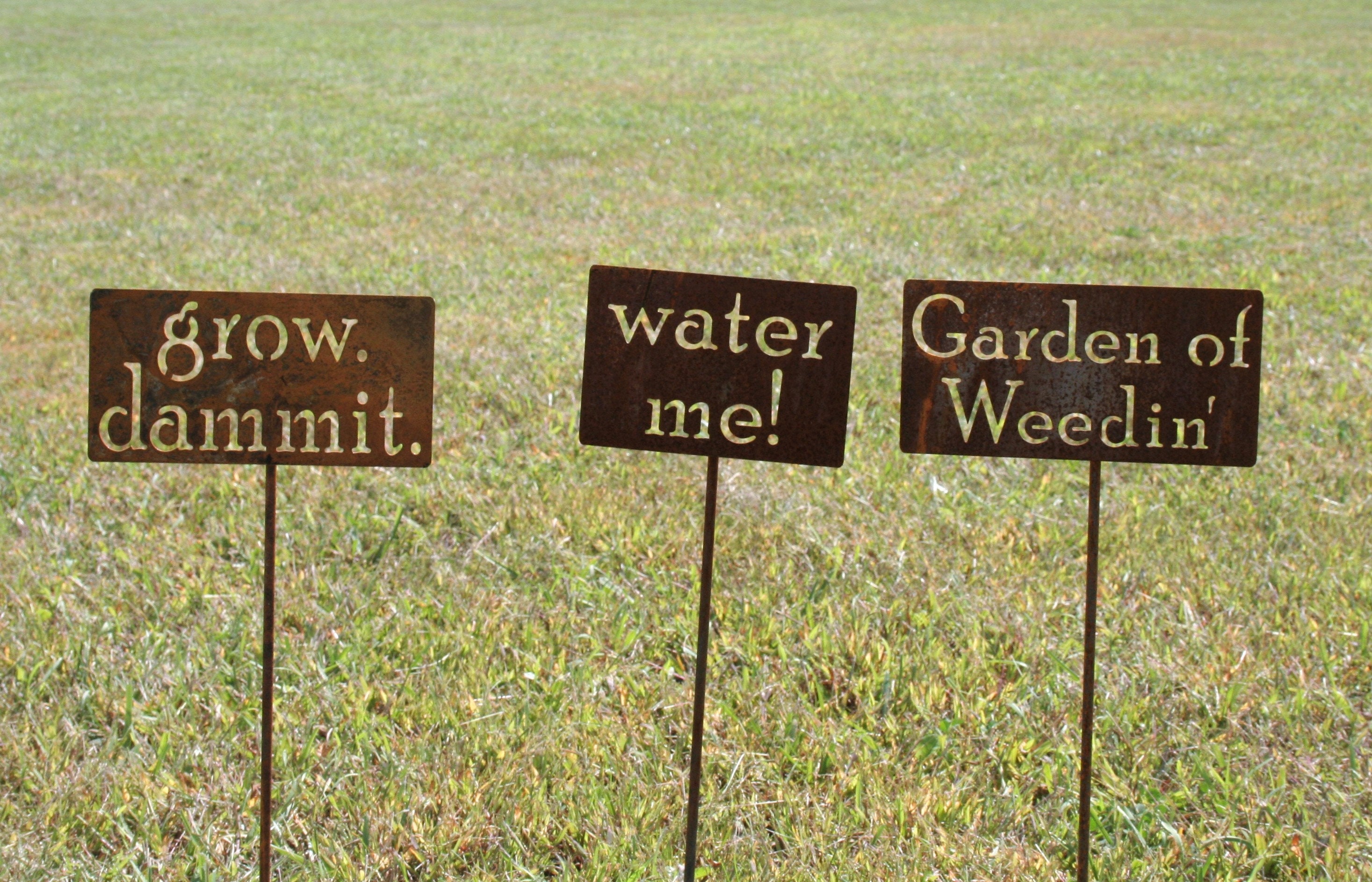 Garden Stake Gift Set Grow Dammit Garden Of Weedin Water Me