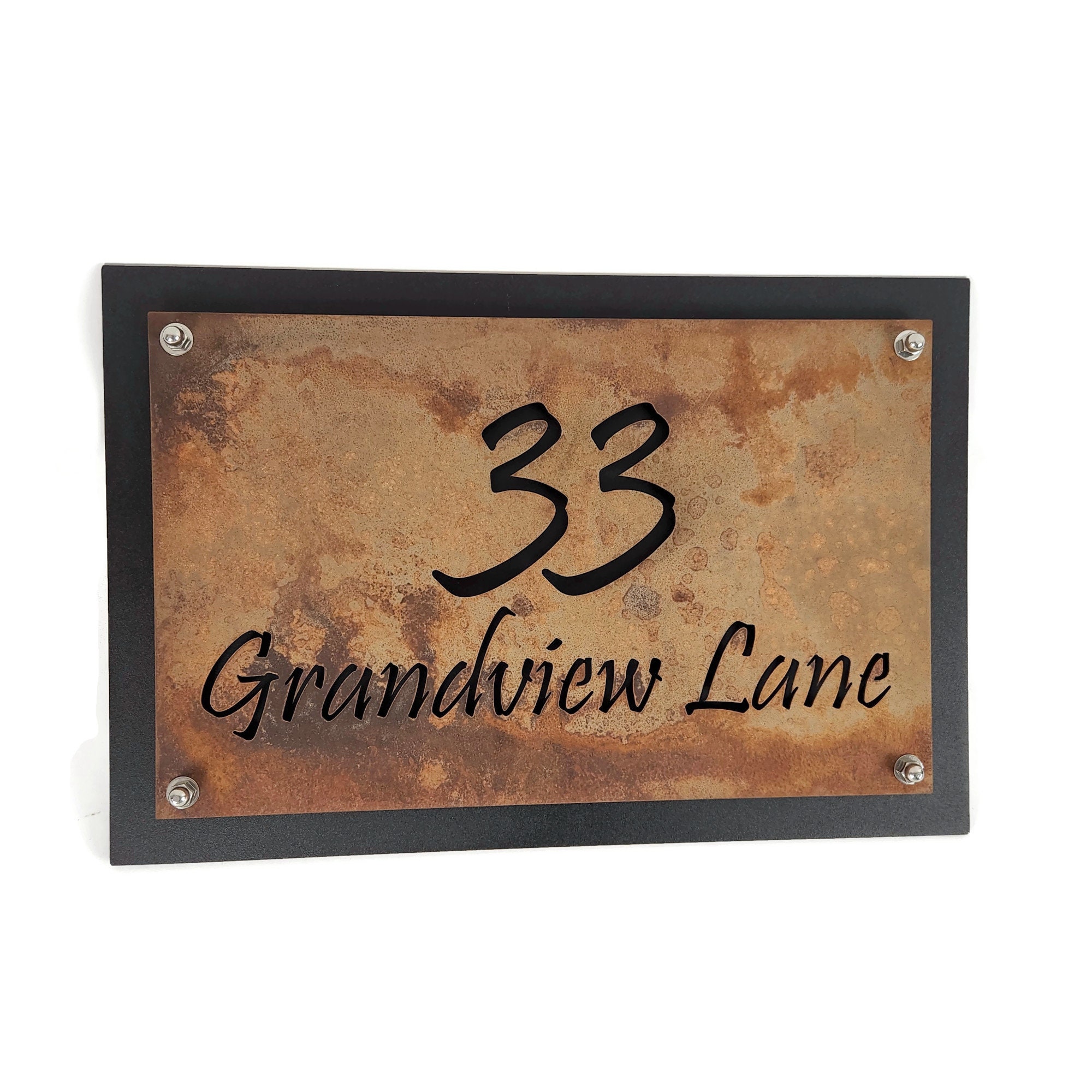 Black Rustic Metal Address Number Plaque, House Number Sign, Rustic