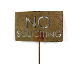 No Soliciting Block Text Metal Stake Sign 21 to 33 Inches Tall