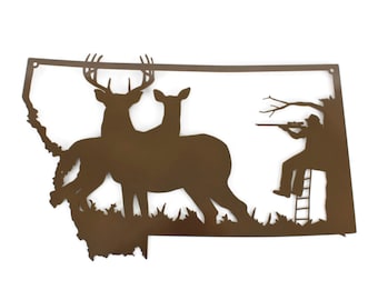 Montana Deer Hunting Metal Wall Art Sign 20 Inches Wide