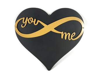 Valentine Heart Layered Infinity You and Me Metal Wall Art Sign 16 to 18 Inches Wide