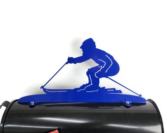 Downhill Snow Skiing Metal Powder Coated Mailbox Topper 8.5 Inches Tall - Does Not Include a Mailbox