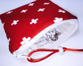 Handmade Waterproof Cotton Canvas First Aid Pouch, Small Red Cross Bag