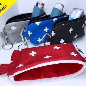 Quick Ship Asthma Puffer Case, Clip-on Inhaler Pouch, Hand Sanitizer Holder, Slim Zip Bag, Keychain Accessory