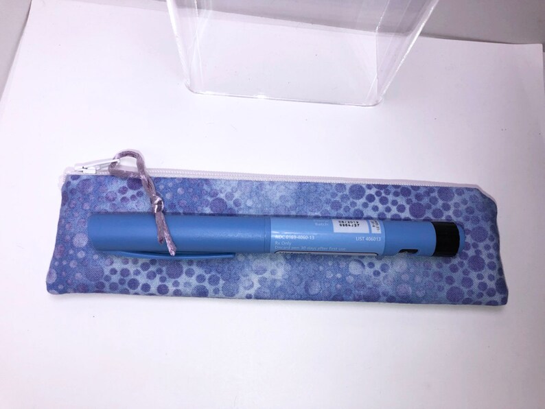 Diabetes Supply Bag Slim 2 x 8 in Insulin Pen Case Blue Batik Single EpiPen Case Auto Injector