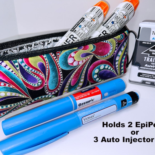 PURE FUNK Insulated Pouch Two sizes, 8" x 3" Holds 2 EpiPens, 8" x 2" Holds 1 EpiPen, Clip-on Case, Auto Injector