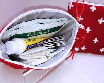Handmade First Aid Pouch, Red Cross Travel Kit, Emergency Bag