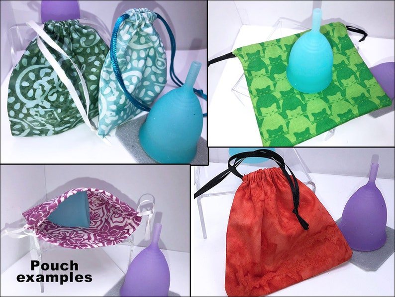 Batik Orange Mooncup Bag Menstrual Cup Pouch and 2 FREE Cup Spots Small Drawstring Bag Lily Cup Bag
