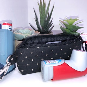 Men&#39;s Inhaler Pouch, Clip-on ASTHMA Case, Masculine Inhaler Holder, Slim Zipper Pouch, FREE Medical Alert Card, FREE Caduceus Charm