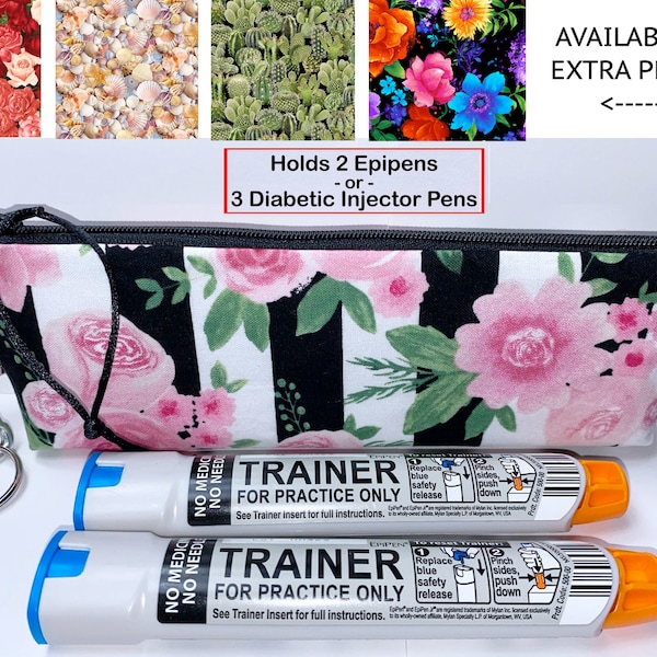 Insulated Diabetes Supply Bag, ASSORTED PRINTS, 8" x 3" Injector Pouch, Holds DIASTAT® Injector, 2 EpiPens, Insulin Pen Case