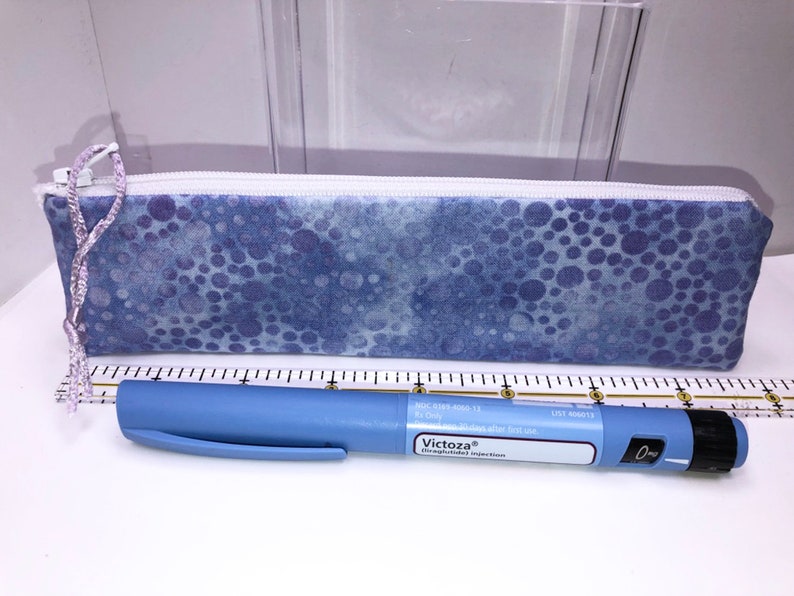 Diabetes Supply Bag Slim 2 x 8 in Insulin Pen Case Blue Batik Single EpiPen Case Auto Injector