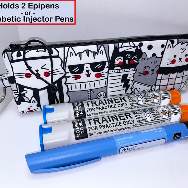 Very COOL KATS EpiPen Pouch, 8" x 3" Insulated Injector Pouch, Holds DIASTAT® Injector, 2 EpiPens, Insulin Pen Case, Auto Injector