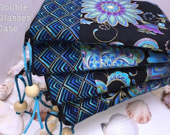 Exquisite Double Glasses Case, Zip Top Double Glasses Pouch Sunglasses Pouch, Eyeglasses Zipper Case, Soft Glasses Case
