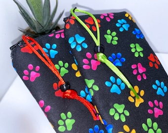Colorful Paws Glasses Case, Fabric Eyeglass Pouch, Zip Top Eyeglass Case, Soft Zipper Pouch