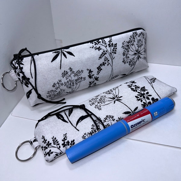 Single or Double Epipen Case, 8" x 3" or 8" x 2" Insulated Diabetic Pouch, Wide Bottom Epi Pen Holder, Linen Baby's Breath