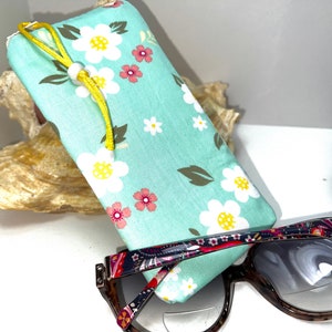 Floral Glasses Case: Mint Green & Pink Eyeglass Pouch