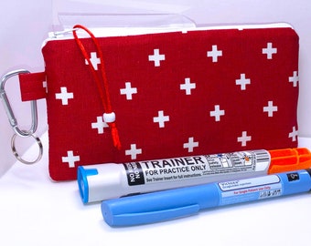 Insulated Epipen Case 8" x 4" or 8" x 5" Auvi-Q Case Pouch, Insulated Diabetes Supply Bag First Aid Bag, EpiPen Pouch, Emergency Card