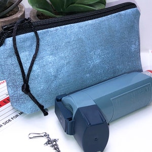 Blue GRUNGE Inhaler Pouch, Clip-on Inhaler Case, Inhaler Holder, FREE Medical Alert Card, Caduceus Charm