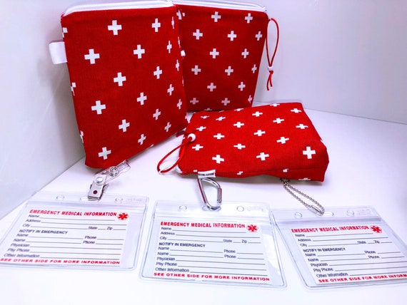 6.0 x 6.0 First Aid Bag, Insulated Auvi-Q EpiPen Case, Insulin Ice Pack Bag, Diabetic Supplies Bag, FREE Medical Alert Card on Chain
