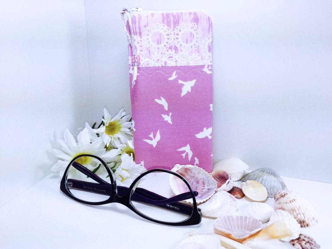 Pink Glass Case Pink Flying Birds Glasses Case: Handmade Zip Top Eyeglass Pouch - Etsy