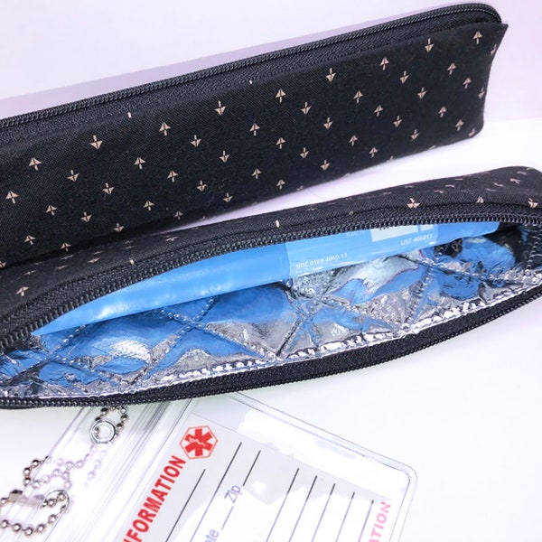 Men's EpiPen Case, 2 x 8 in Diabetic Supply Bag, Black Insulated Diabetes Supply Bag, Insulin Pen Case, EpiPen Pouch, Auto Injector