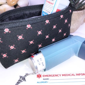Men&#39;s Print Inhaler Pouch, Clip-on Inhaler Case, Inhaler Holder, FREE Medical Alert Card, Caduceus Charm