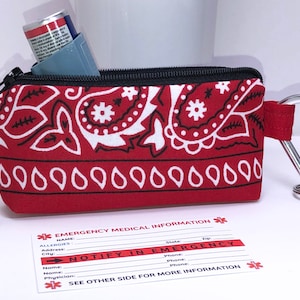 Red Bandanna Inhaler Case, Asthma Inhaler Holder, Clip-on Asthma Inhaler Holder, Inhaler Carrier
