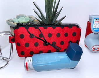 Red Inhaler Pouch, Clip-on Inhaler Case, Asthma Puffer, Inhaler holder, Inhaler keychain, Slim Zipper Pouch