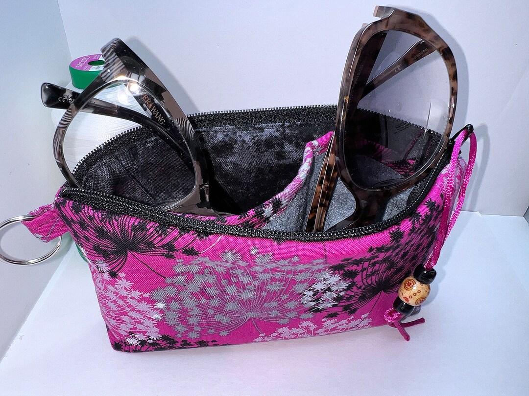 Horizontal OR Vertical Double Eyeglasses Case FUCHSIA Double Eyeglasses Case Holds Two Pairs