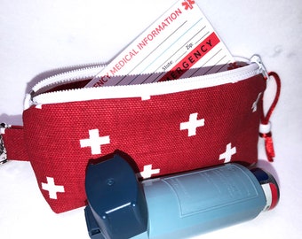 Quick Ship Red Inhaler Case Holder, Clip-on Puffer Keychain, Slim Zipper Carrier