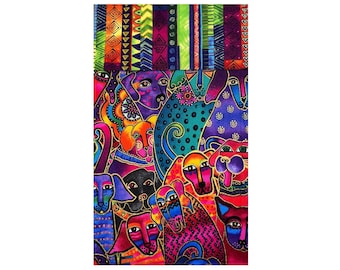 Laurel Burch Double Eyeglass Case, TRIBAL STRIPES Prints Accent Top Fabric Dogs PSYCHEDELIC Colors