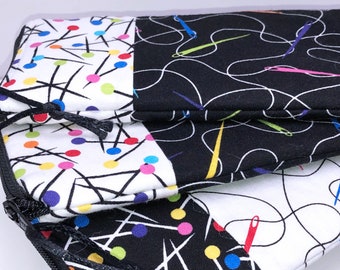 Pins Needles Thread Glasses Case: Handmade Zipper Pouch
