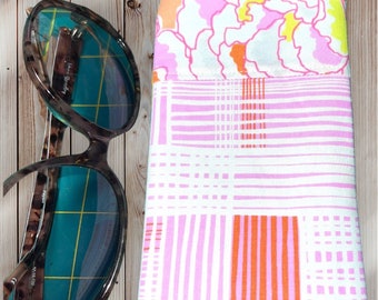 Neon Glasses Case, Pretty Sunglasses Pouch, Peach Plaid Zip Top Eyeglass Case