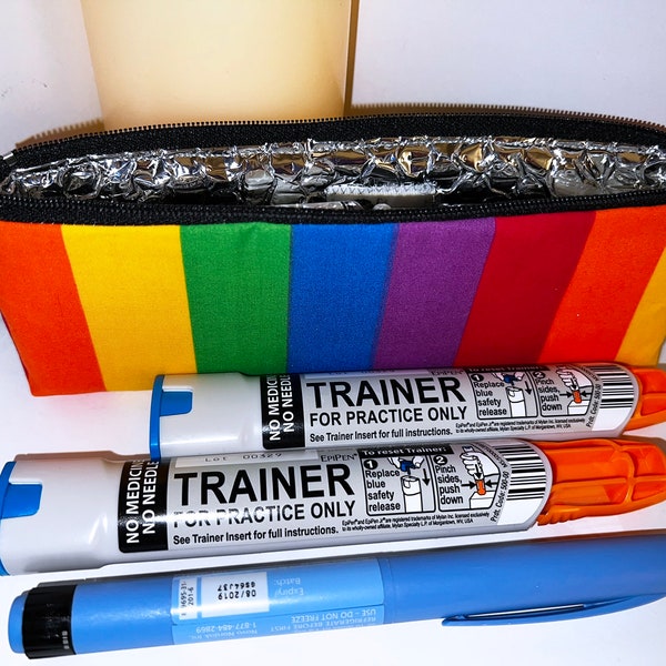 Rainbow Epipen Case, 8" x 3" Insulated Diabetic Pouch, Epi Pen Holder